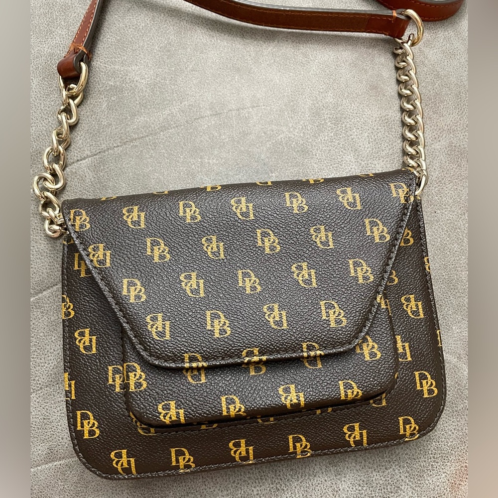 Dooney & Bourke Brown & Gold Monogram Crossbody Bag